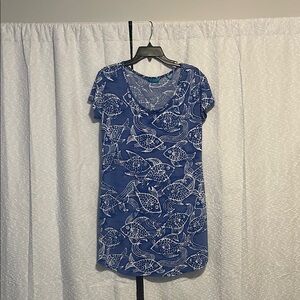Tori Richard Blue and White Fish Pattern Dress